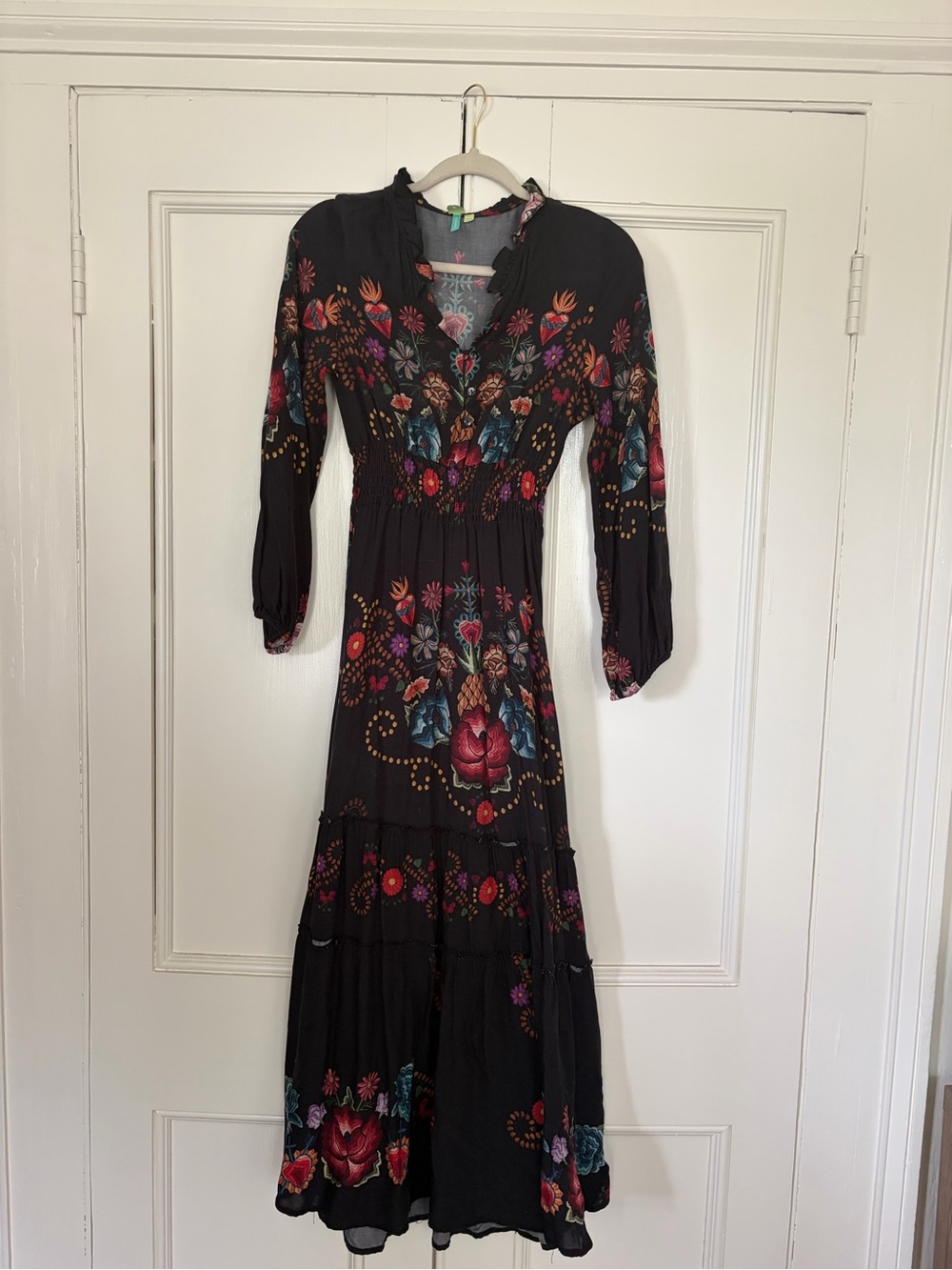 FARM Rio Black Maxi Dress with Multicolor Floral Print